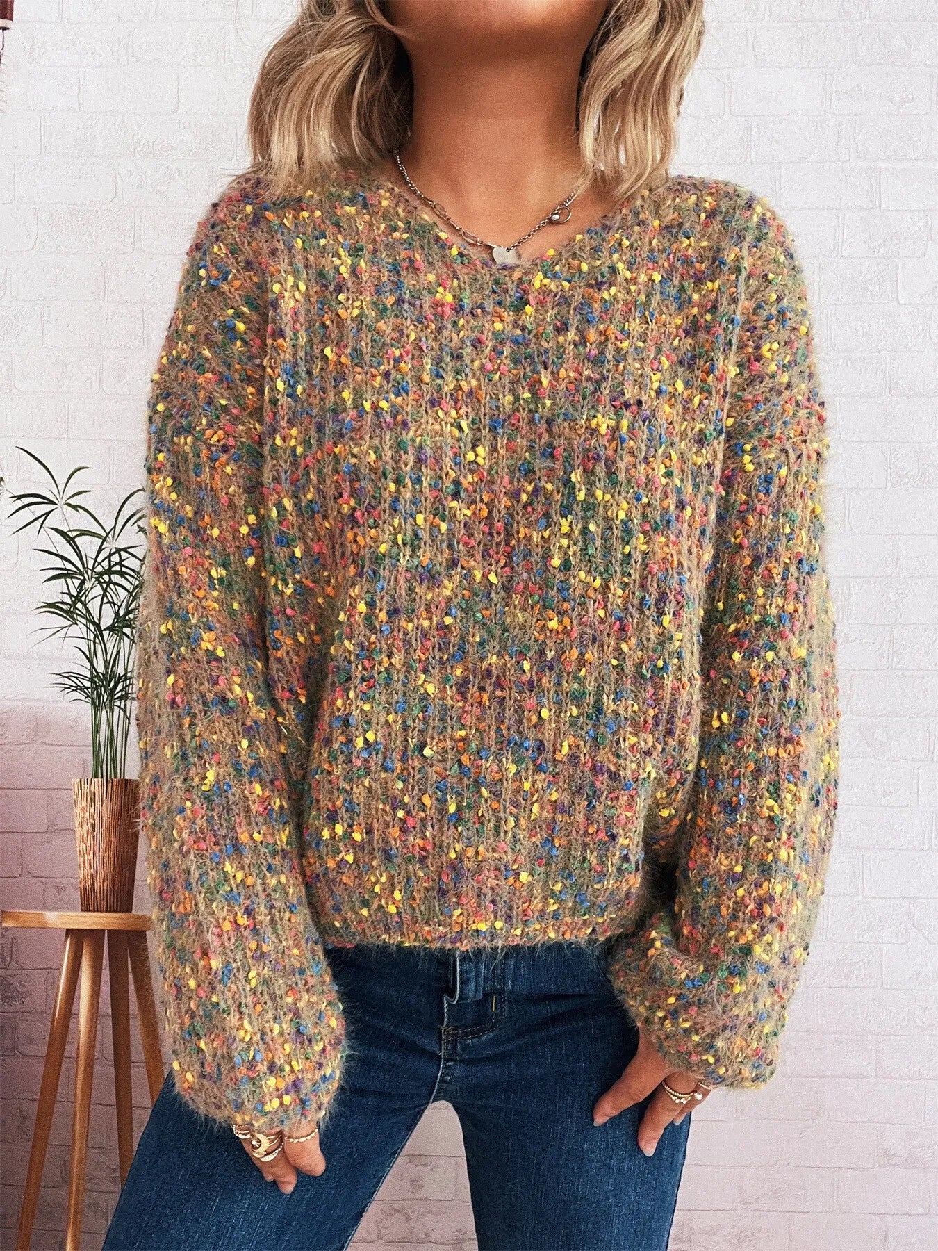 Colorful Long Sleeve Sweater - -