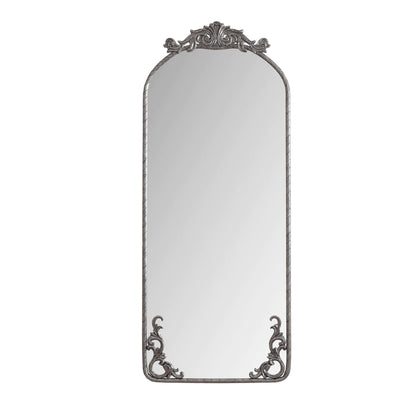 Full Body Arched Mirror With Vintage Carved Applique - Pearl Silver - Wall Mirrors