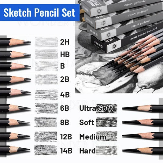 Boxed 2H HB B 2B 4B 6B 8B 12B 14B Graphite Mixed Sketching Pencils