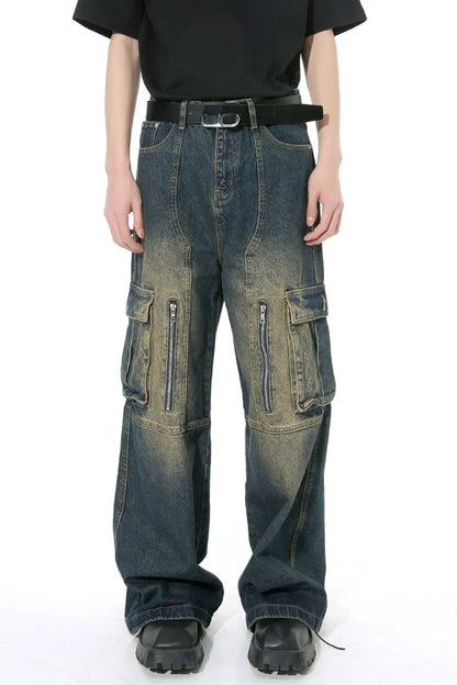 Mid Rise Jeans with Cargo Pockets - -