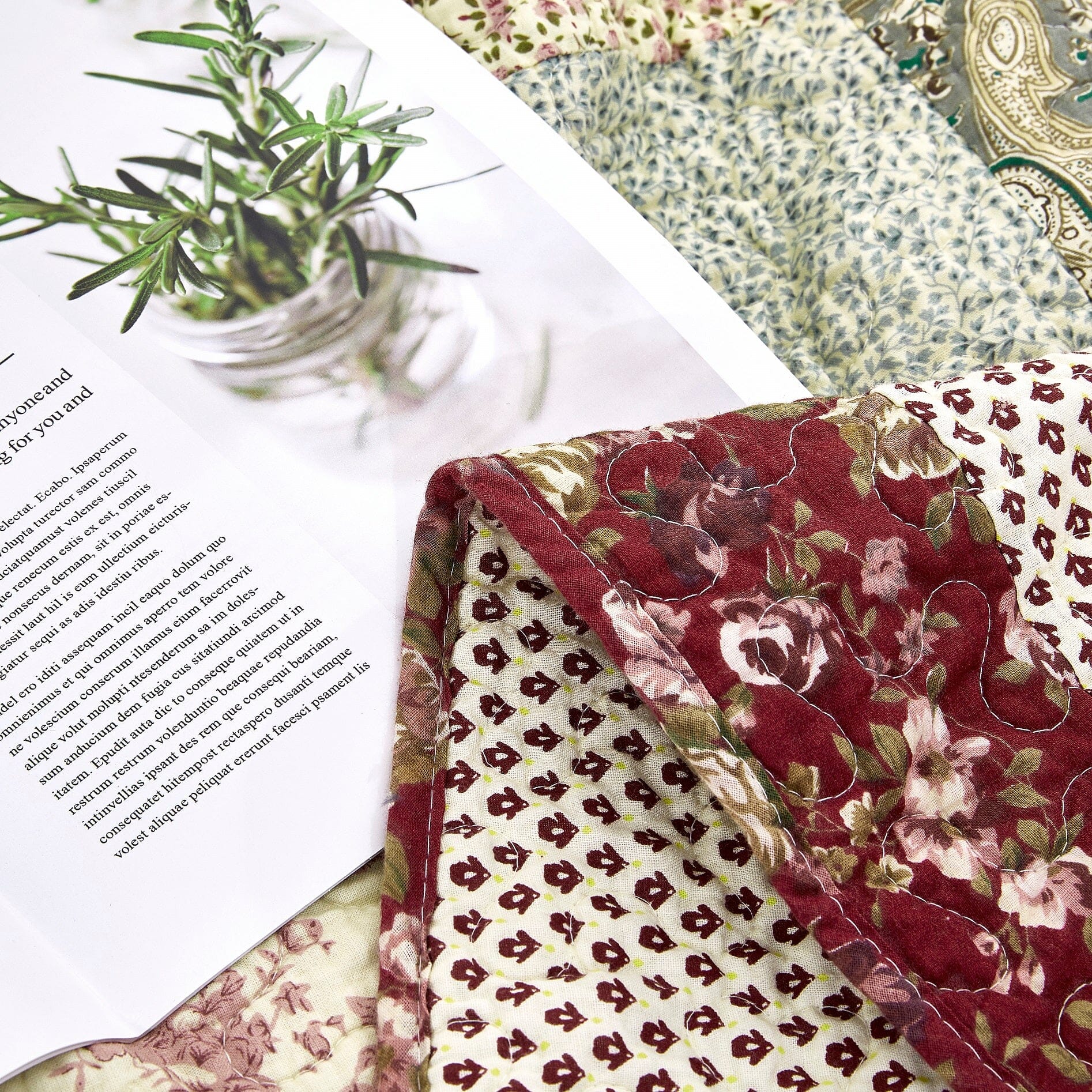 Tache Fairy Tale Tea Party Beige Burgundy Paisley Floral Cotton Patchwork Quilted Throw Blanket (DXJ103443) - - Blanket