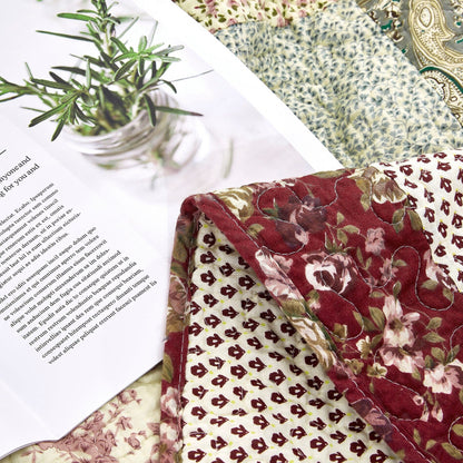 Tache Fairy Tale Tea Party Beige Burgundy Paisley Floral Cotton Patchwork Quilted Throw Blanket (DXJ103443) - - Blanket