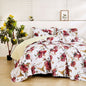 Tache Vintage Rose Garden Hummingbirds Burgundy White Reversible Floral Quilt Set (SD-7676) - Cal King - Quilt / Bedspread