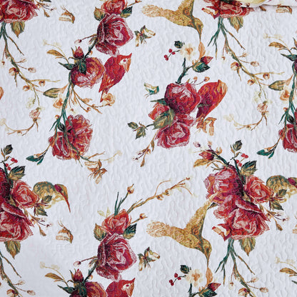 Tache Vintage Rose Garden Hummingbirds Burgundy White Reversible Floral Quilt Set (SD-7676) - - Quilt / Bedspread