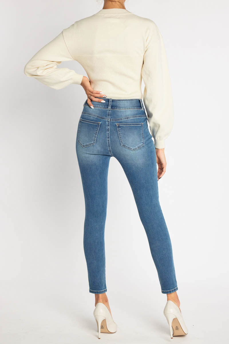 High Rise Destructed Skinny Jeans - - Skinny Jeans