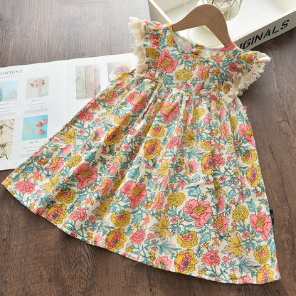 Cute Retro Print Sleeveless Dress for Girls - colorful 100cm - baby dress