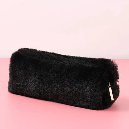 Solid Color Plush Pencil Case Black