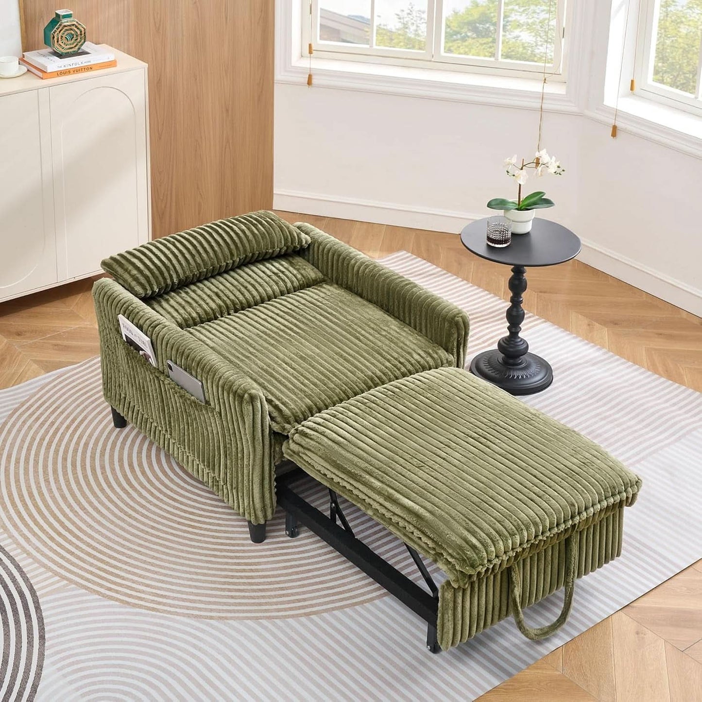 Corduroy Convertible Sofa Bed With Forest Green Fabric- ShipItFurniture- {{Product type}}