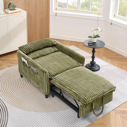 Corduroy Convertible Sofa Bed With Forest Green Fabric- ShipItFurniture- {{Product type}}