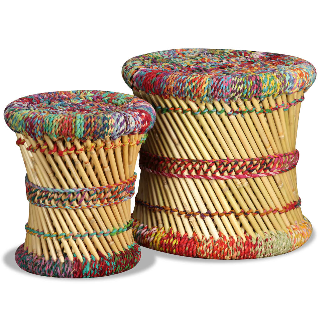 Handwoven Chindi Stool Set (2 Pieces) - Multicolor - Stool