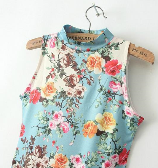 Vintage Floral Sleeveless Bodycon Dress for Women - - dress