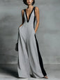 Deep V-Neck Wide-Leg Jumpsuit - Gray -
