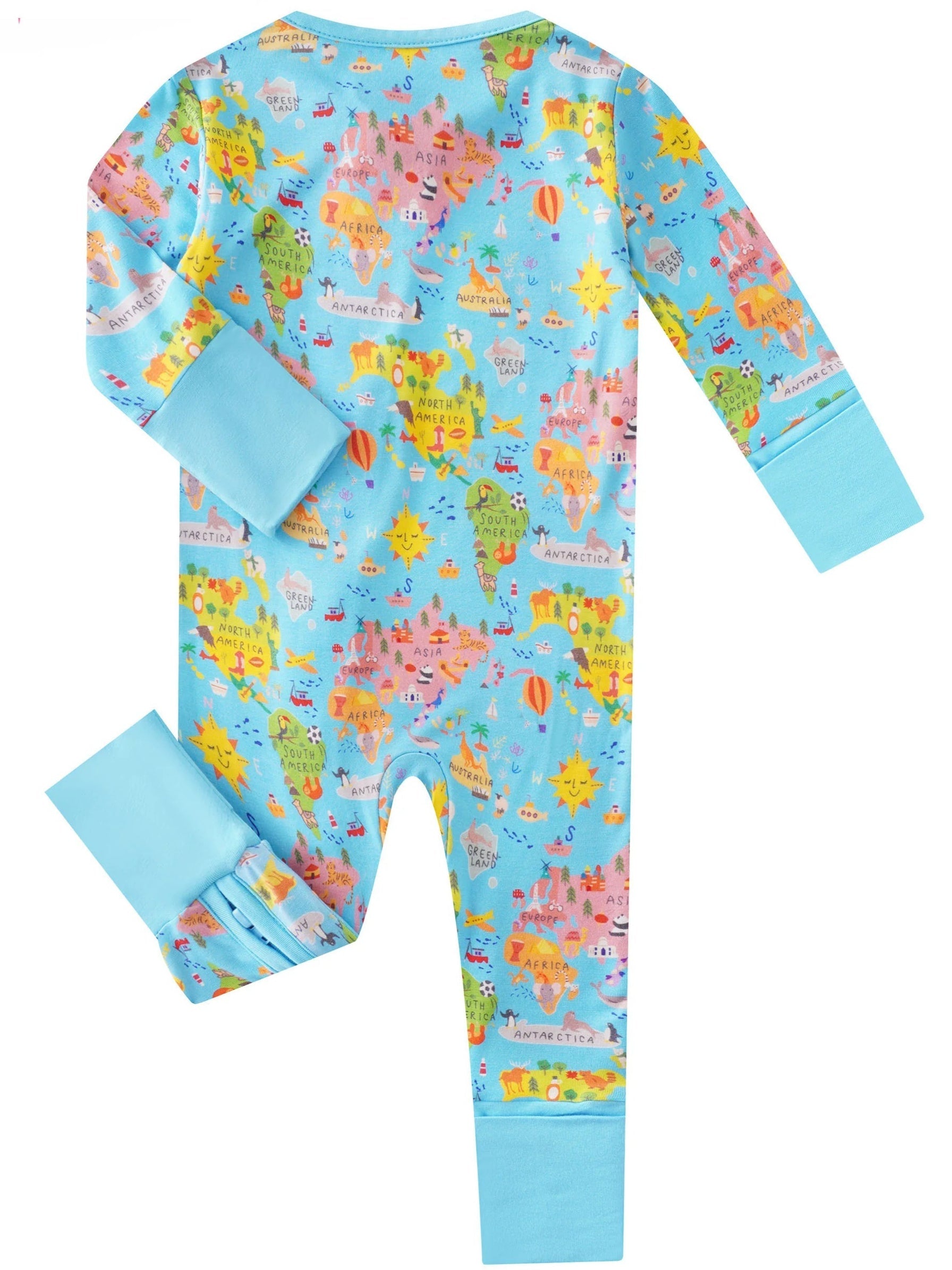 PoshTOT World Map Bamboo Baby Convertible Zippy Romper - - Zippy Romper