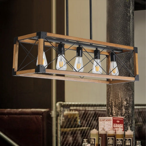 5 Lights Vintage Farmhouse Light Walnut - - light