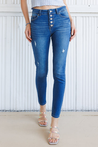 High Rise 5 Button Skinny Jeans - - Skinny Jeans