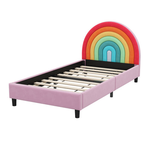 Rainbow Design Upholstered Twin Platform Bed - - bed frame