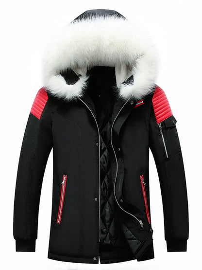 Men's Plus Size Fur Hooded Winter Parka Jacket - Black -