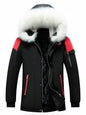 Men's Plus Size Fur Hooded Winter Parka Jacket - Black -