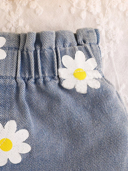 Children's Daisy Print Cami and Denim Shorts Set - -