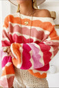 Contrast Boat Neck Long Sleeve Sweater - Red -