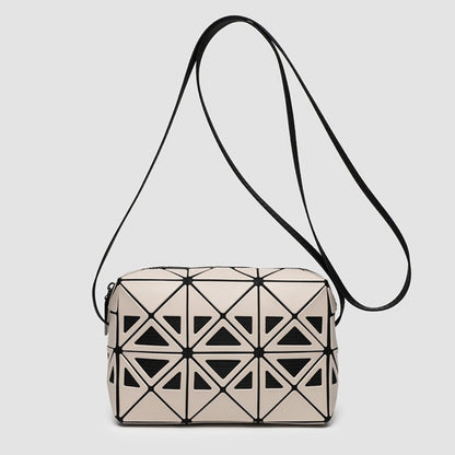 Fashion mini square box, hollow geometric design splicing crossbody bag, fashion commuter shoulder Crossbody bag, small square purse - -
