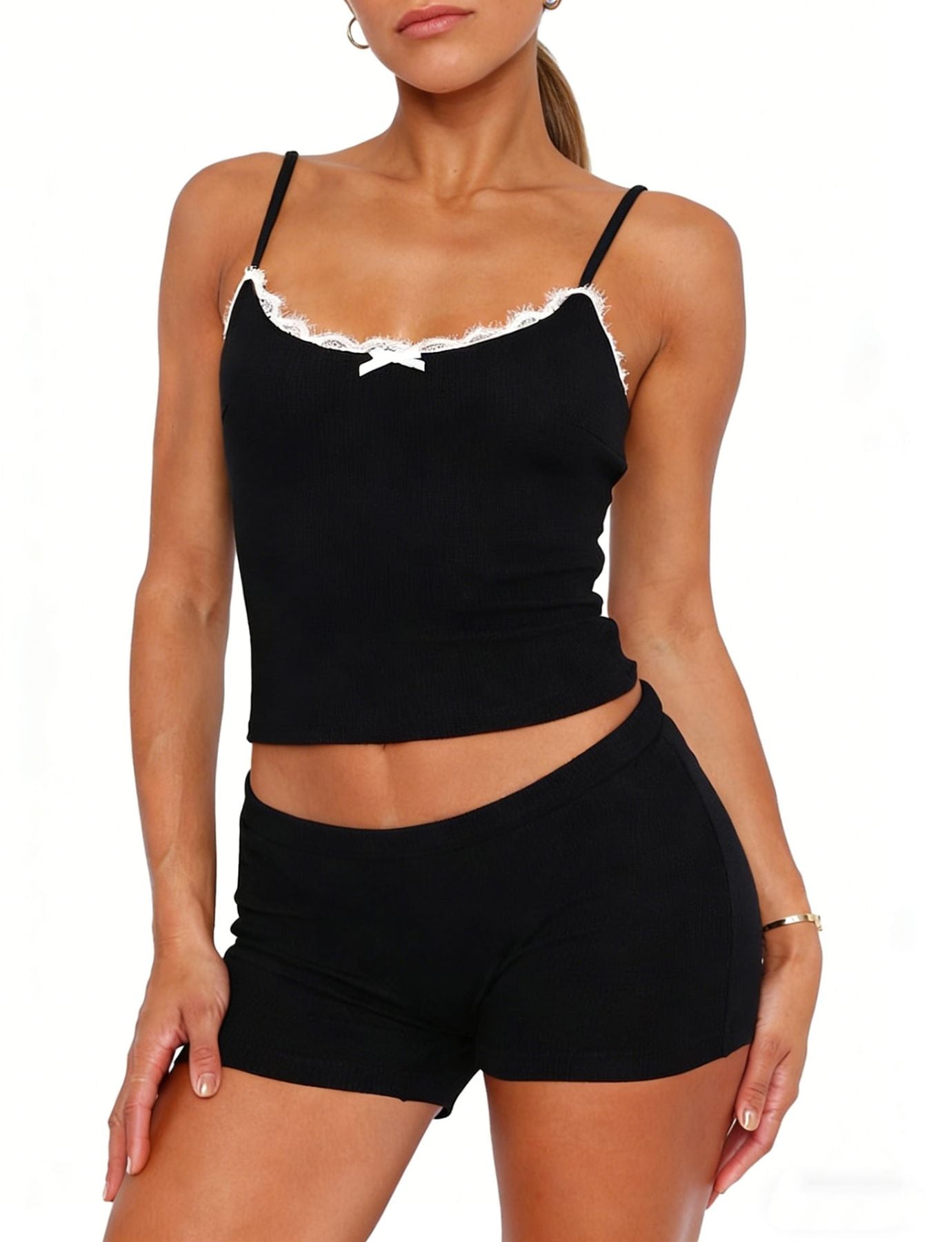 Contrast Trim Cami and Shorts Set- Shopimist- {{Product type}}
