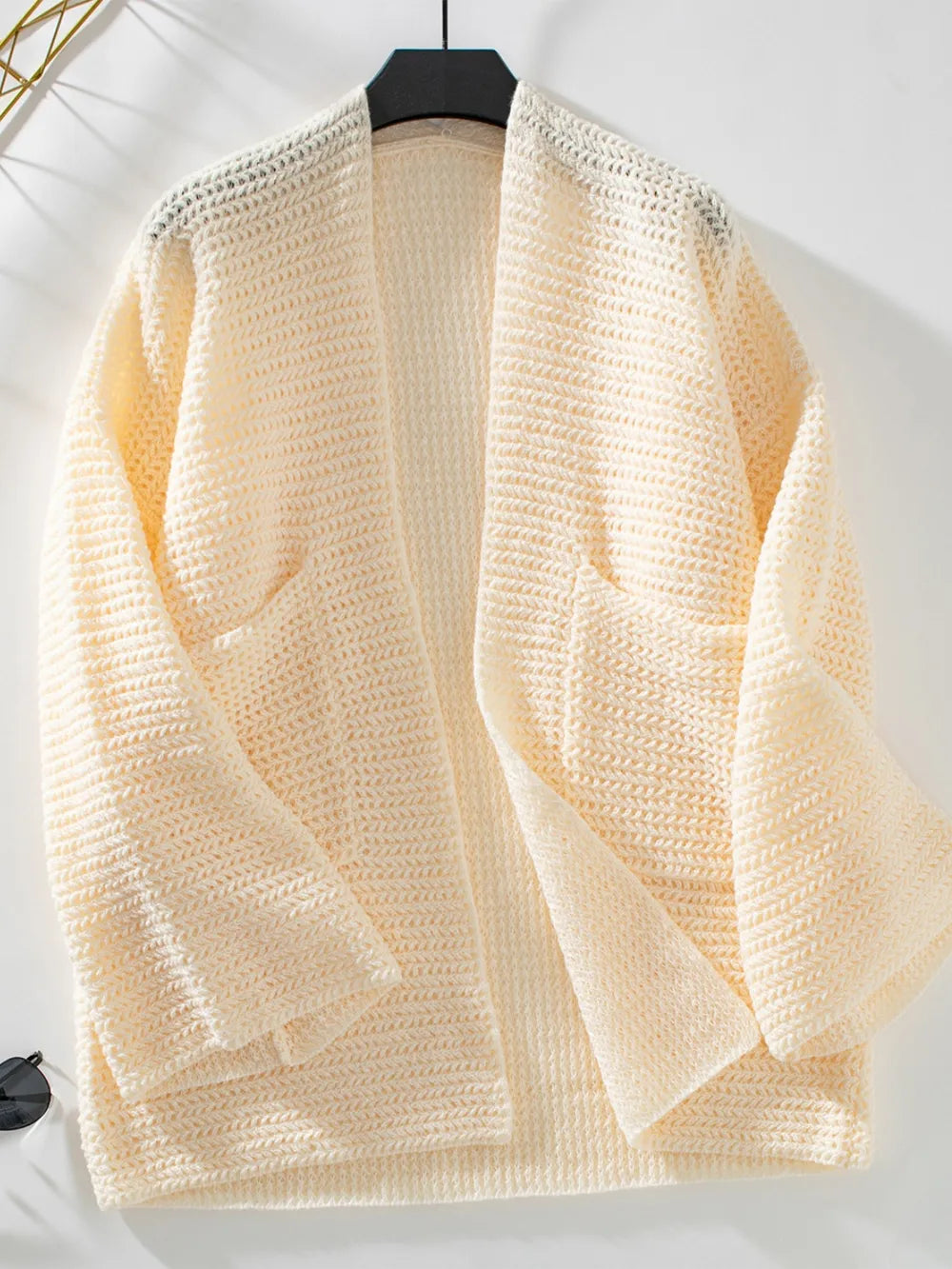Open Front Long Sleeve Cardigan - Cream -
