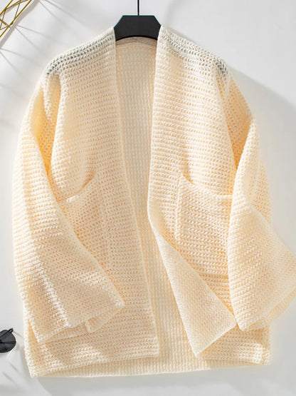 Open Front Long Sleeve Cardigan - Cream -