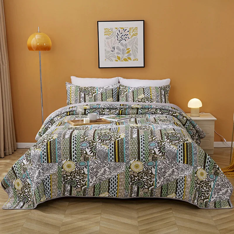 Plant Flower Plant Leaf Embroidered 3d Printed Patterns Quilted Bedspreads Set