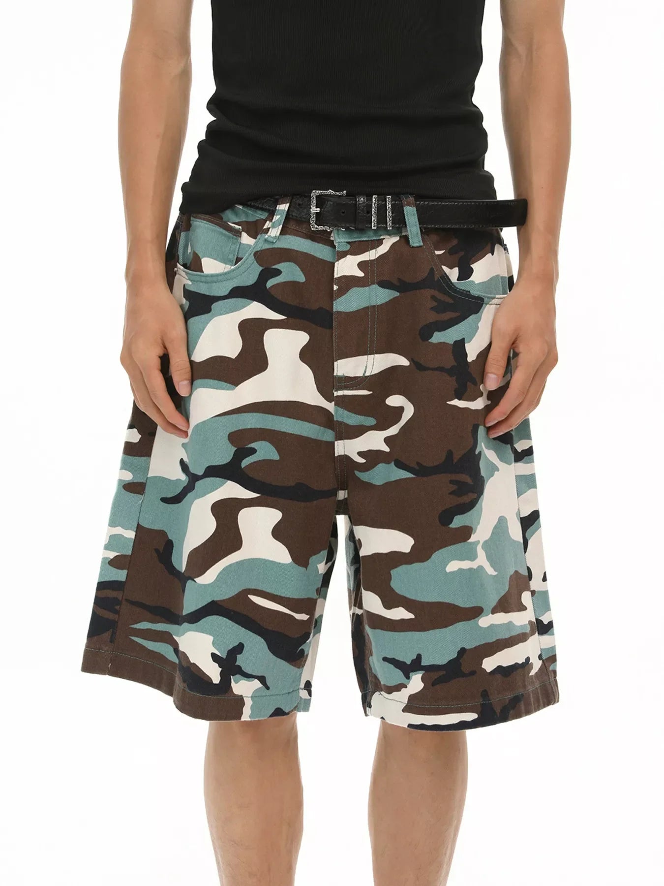 Men's Camouflage Denim Shorts - Green -
