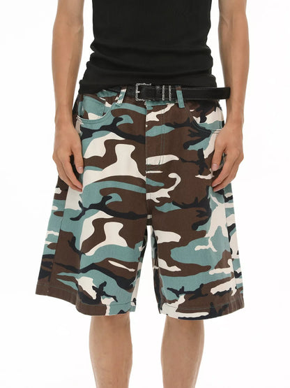 Men's Camouflage Denim Shorts - Green -