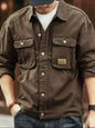Men's Washed Collared Neck Cargo Jacket - Coffee Brown -