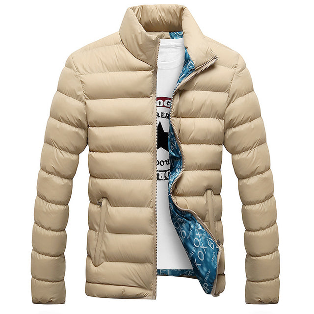 Mens Winter Coat with Standing Collar and Down Filling - Khaki XL - coat