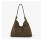 Womans Suede Leather Soft Bucket Bag dark green