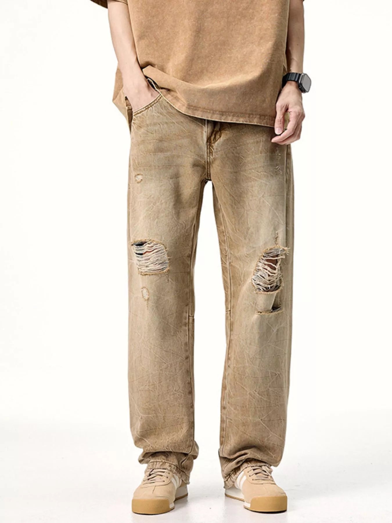 Men's Distressed Relaxed Fit Jeans - -