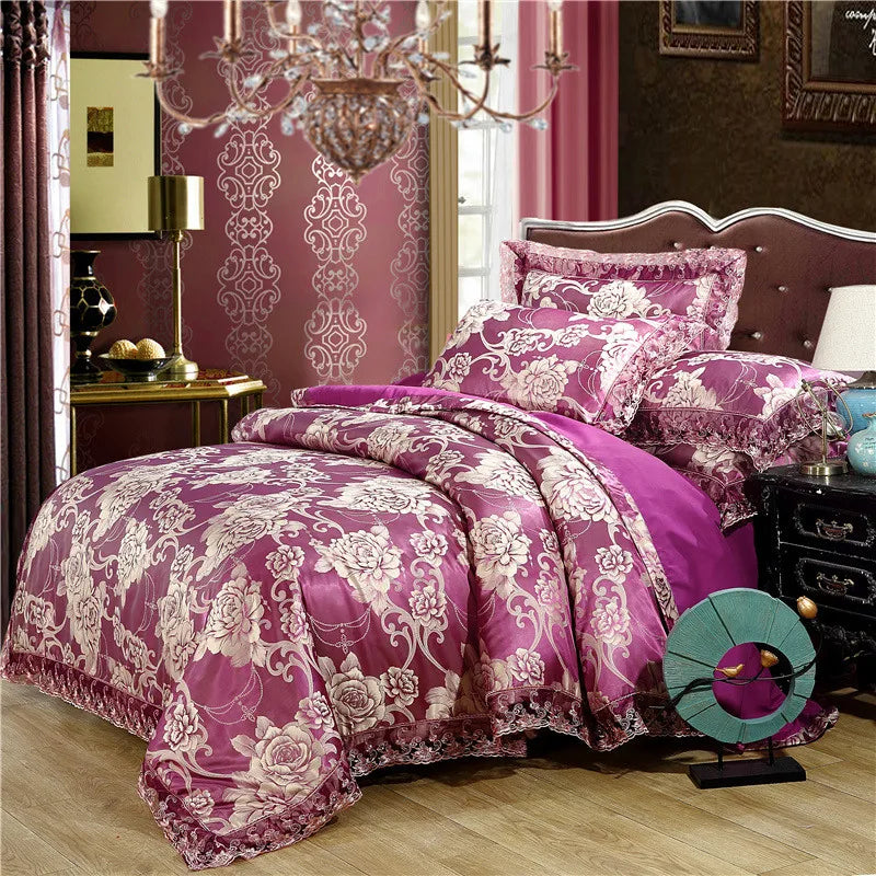 Duvet Cover Set Quilt Cover Lace Edge Jacquard Weave Bedding Set