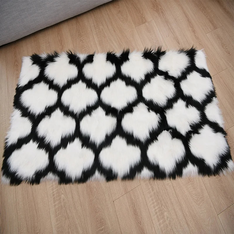 Faux Fur Rugs Modern Area Fluffy Rugs Geometric Living Room Carpets