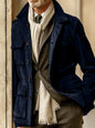 Men's Full Size Button Up Long Sleeve Jacket Plus Size - Black Blue -