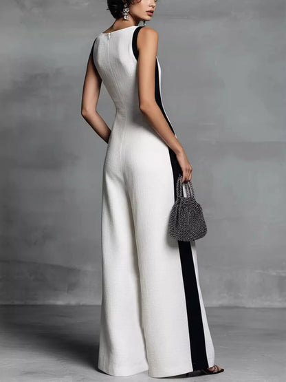 Deep V-Neck Wide-Leg Jumpsuit - -