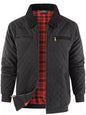 Men's Quilted Collared Neck Jacket with Plaid Lining - Black -