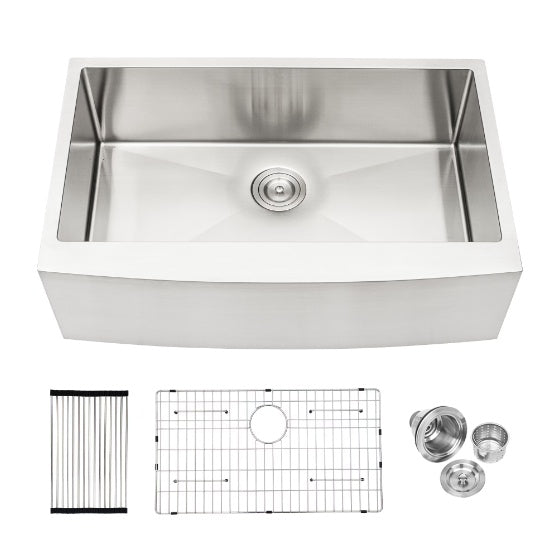 Nickel Finish Farmhouse Kitchen Sink - - kitchen sink