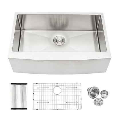 Nickel Finish Farmhouse Kitchen Sink - - kitchen sink