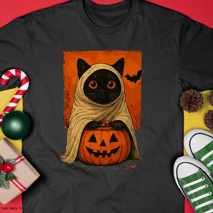 Funny Vintage Black Cat Halloween Pumpkin Spooky Ghost Women T-Shirt - Halloween Unisex T-Shirt/Hoodie - NGHL00 - T-Shirt -