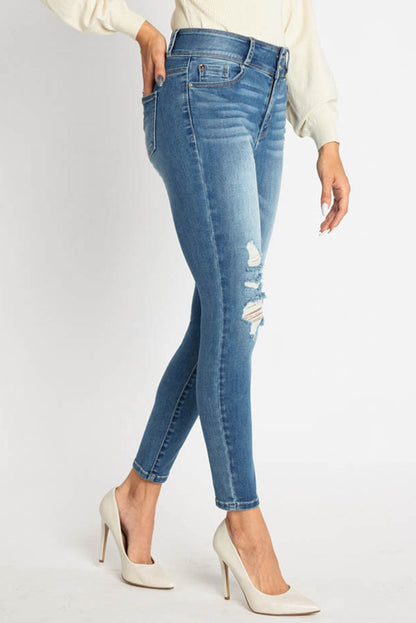 High Rise Destructed Skinny Jeans - - Skinny Jeans