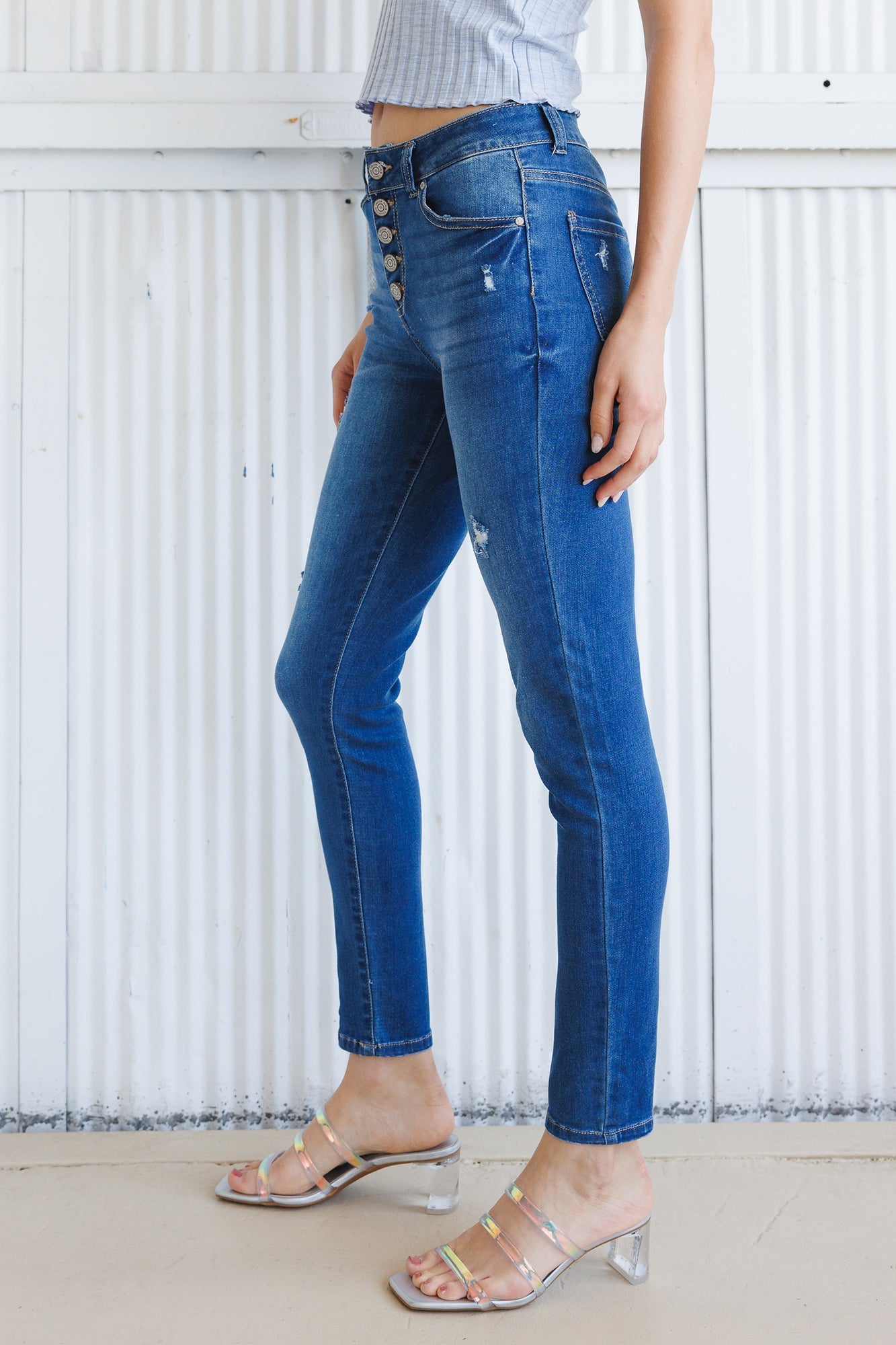 High Rise 5 Button Skinny Jeans - - Skinny Jeans