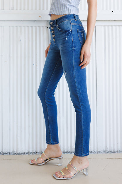 High Rise 5 Button Skinny Jeans - - Skinny Jeans