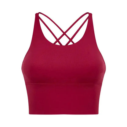 Comfort Full Support Padded Wire Free Cross Back Yoga Sports Bra Seamless Red