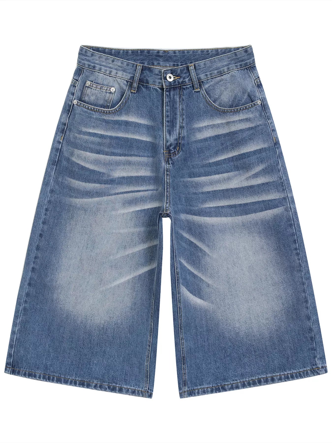 Men's Wide Leg Cropped Jeans - Blue -
