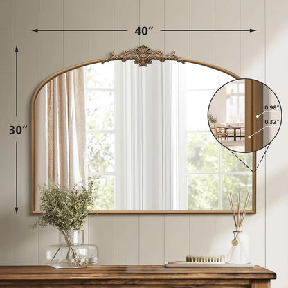 Arched Gold Wall Mirror 40x30 Inches Vintage Ornate - -
