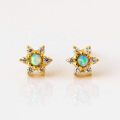 Gold Plated Micro Pave Cz White Fire Opal Daisy Flower Stud Earring Default Title